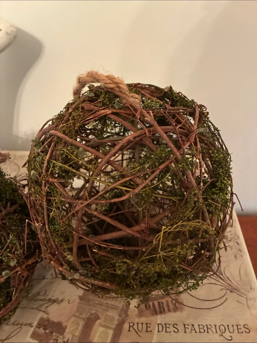 Natural Moss and Twig Decorative Spheres - Green & Brown